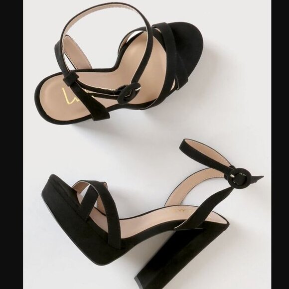 NWOT Lulus Archyy Black Suede Platform Ankle Strap Sandals - Picture 4 of 4